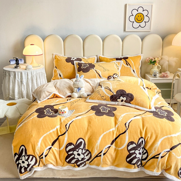 91家纺网 家纺一手货源 找家纺 阿亮家纺 2025新款高克重大包边菠萝格牛奶绒活性印染四件套 梦幻花海