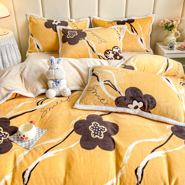 91家纺网 家纺一手货源 找家纺 阿亮家纺 2025新款高克重大包边菠萝格牛奶绒活性印染四件套 梦幻花海