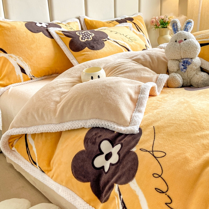 91家纺网 家纺一手货源 找家纺 阿亮家纺 2025新款高克重大包边菠萝格牛奶绒活性印染四件套 梦幻花海