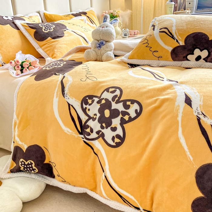 91家纺网 家纺一手货源 找家纺 阿亮家纺 2025新款高克重大包边菠萝格牛奶绒活性印染四件套 梦幻花海