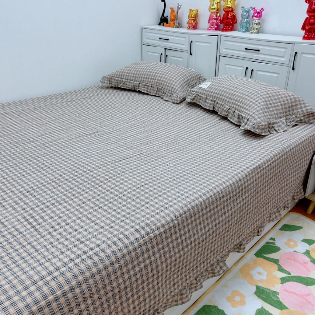 暖居 2025新款支持定制尺寸全棉色织水洗棉格子系列大尺寸榻榻米农村大炕盖 咖小格