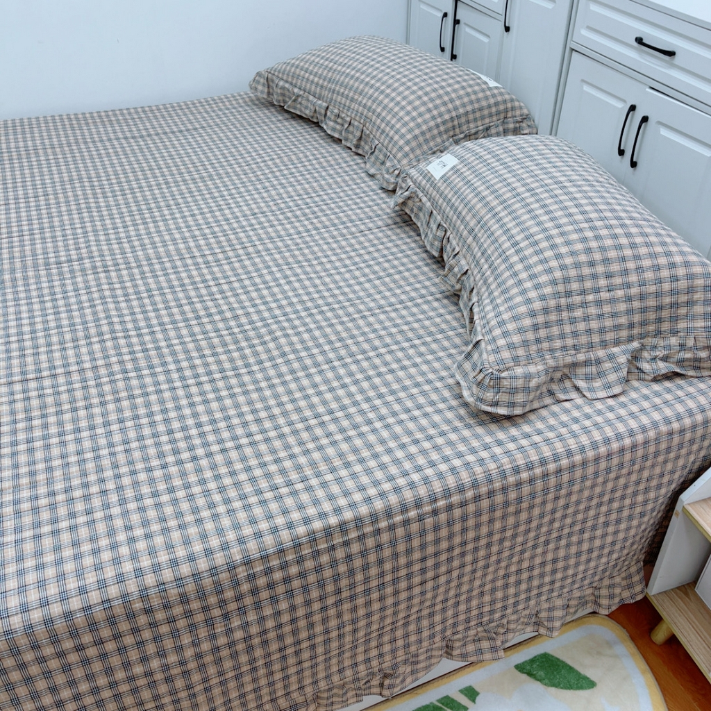 91家纺网 家纺一手货源 找家纺 暖居 2025新款支持定制尺寸全棉色织水洗棉格子系列大尺寸榻榻米农村大炕盖 咖小格