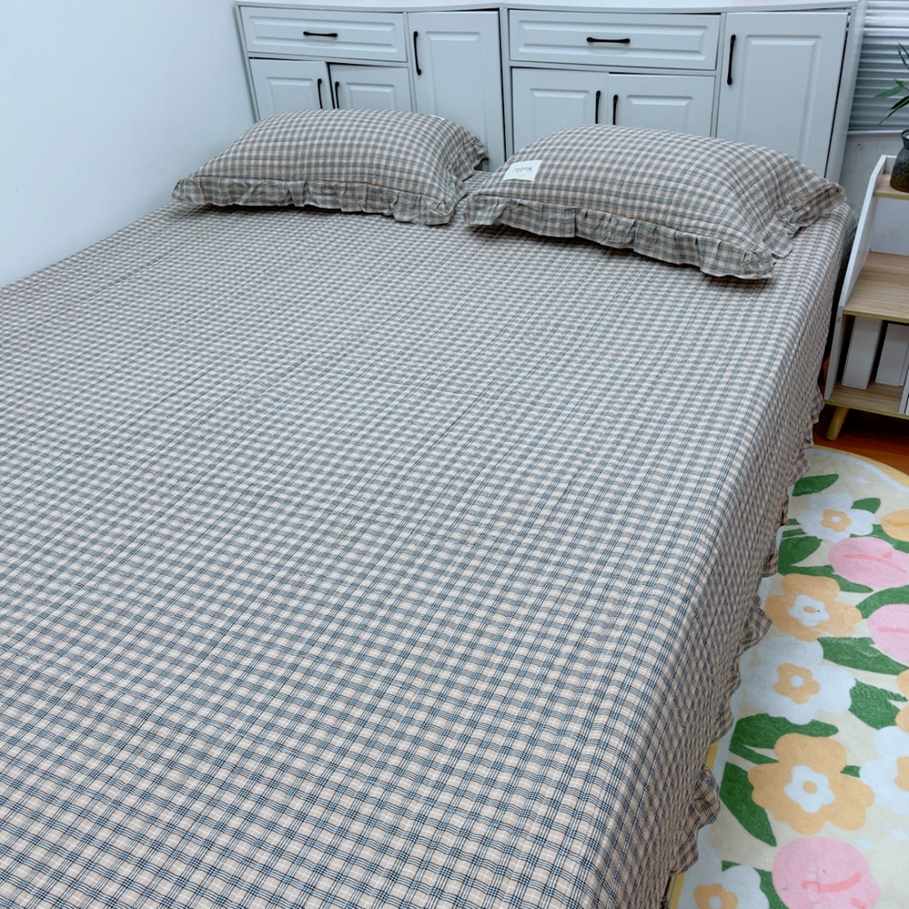 91家纺网 家纺一手货源 找家纺 暖居 2025新款支持定制尺寸全棉色织水洗棉格子系列大尺寸榻榻米农村大炕盖 咖小格