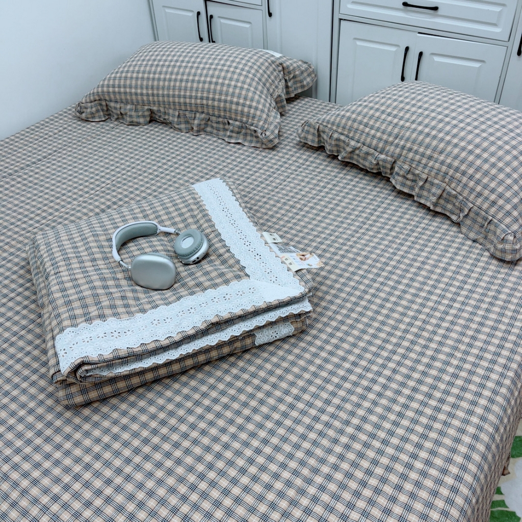 91家纺网 家纺一手货源 找家纺 暖居 2025新款支持定制尺寸全棉色织水洗棉格子系列大尺寸榻榻米农村大炕盖 咖小格