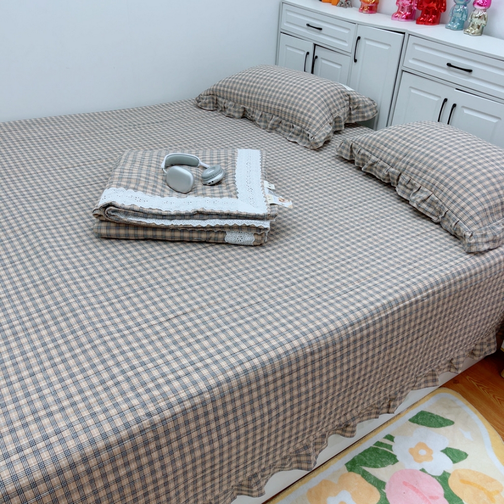 91家纺网 家纺一手货源 找家纺 暖居 2025新款支持定制尺寸全棉色织水洗棉格子系列大尺寸榻榻米农村大炕盖 咖小格