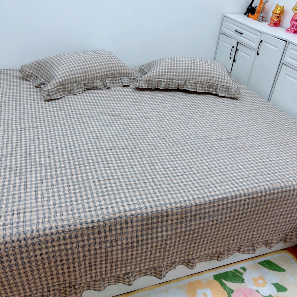 91家纺网 家纺一手货源 找家纺 暖居 2025新款支持定制尺寸全棉色织水洗棉格子系列大尺寸榻榻米农村大炕盖 咖小格