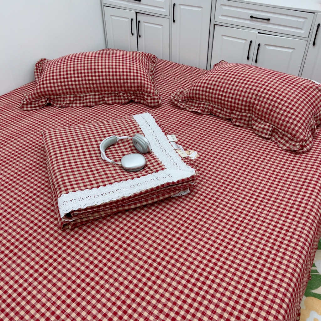 91家纺网 家纺一手货源 找家纺 暖居 2025新款支持定制尺寸全棉色织水洗棉格子系列大尺寸榻榻米农村大炕盖 红咖小格