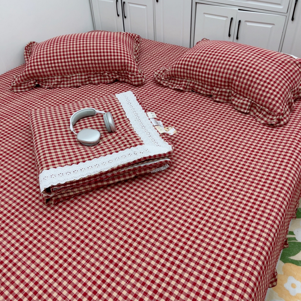 91家纺网 家纺一手货源 找家纺 暖居 2025新款支持定制尺寸全棉色织水洗棉格子系列大尺寸榻榻米农村大炕盖 红咖小格