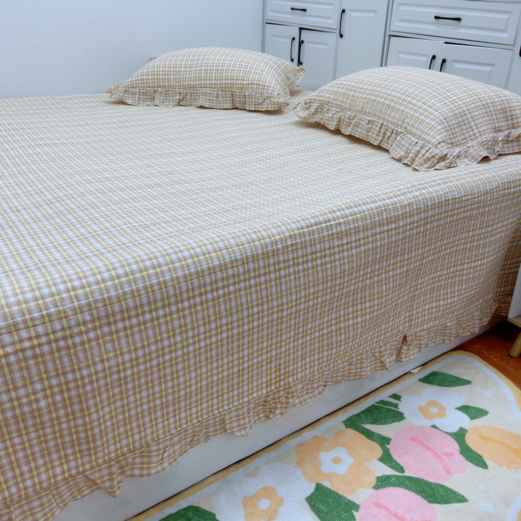 暖居 2025新款支持定制尺寸全棉色织水洗棉格子系列大尺寸榻榻米农村大炕盖 黄小格