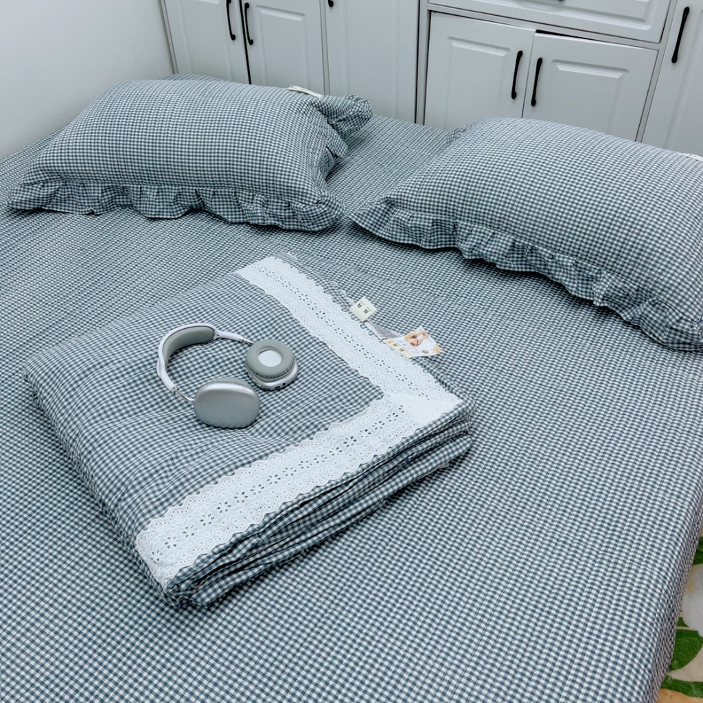 91家纺网 家纺一手货源 找家纺 暖居 2025新款支持定制尺寸全棉色织水洗棉格子系列大尺寸榻榻米农村大炕盖 蓝小格