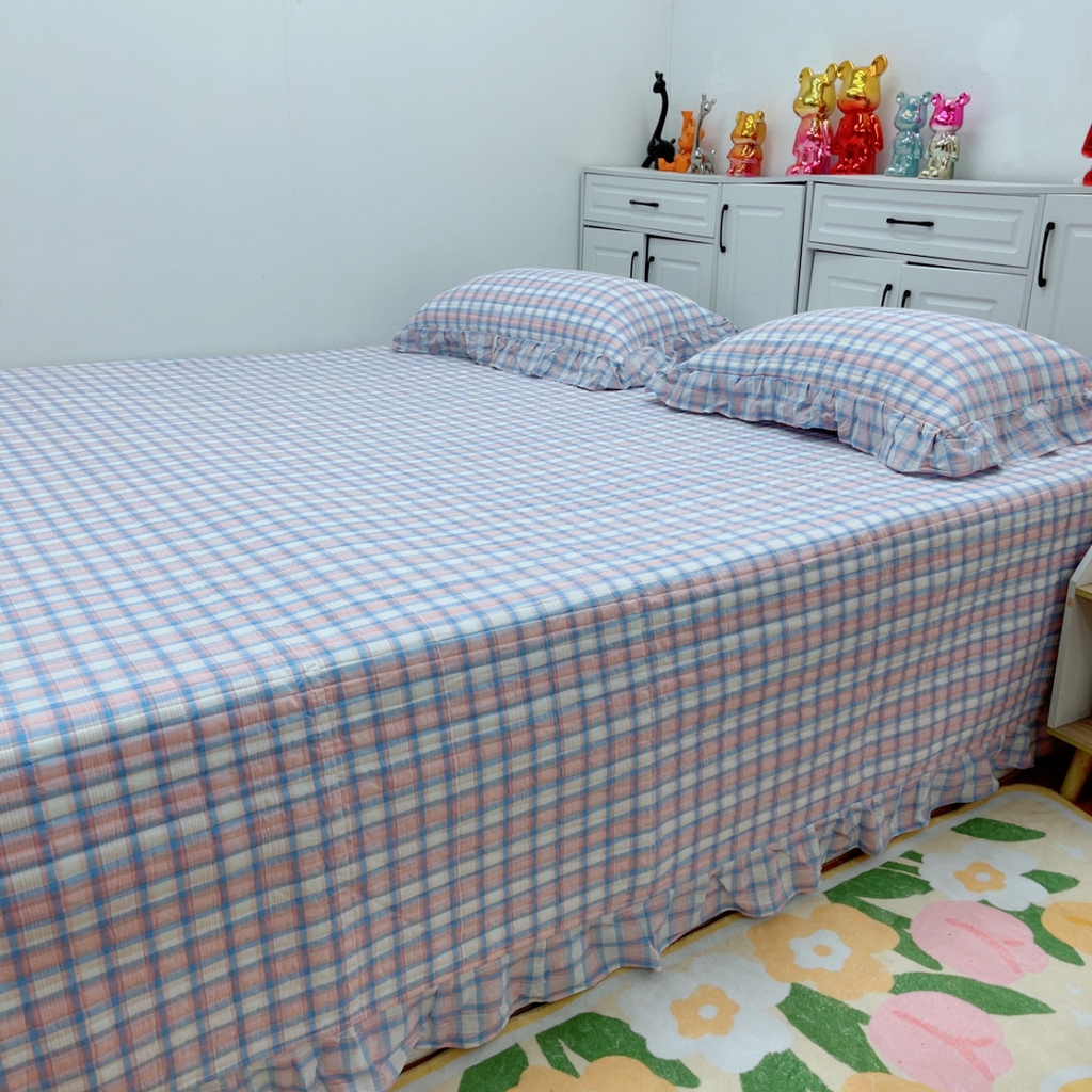 91家纺网 家纺一手货源 找家纺 暖居 2025新款支持定制尺寸全棉色织水洗棉格子系列大尺寸榻榻米农村大炕盖 紫格子