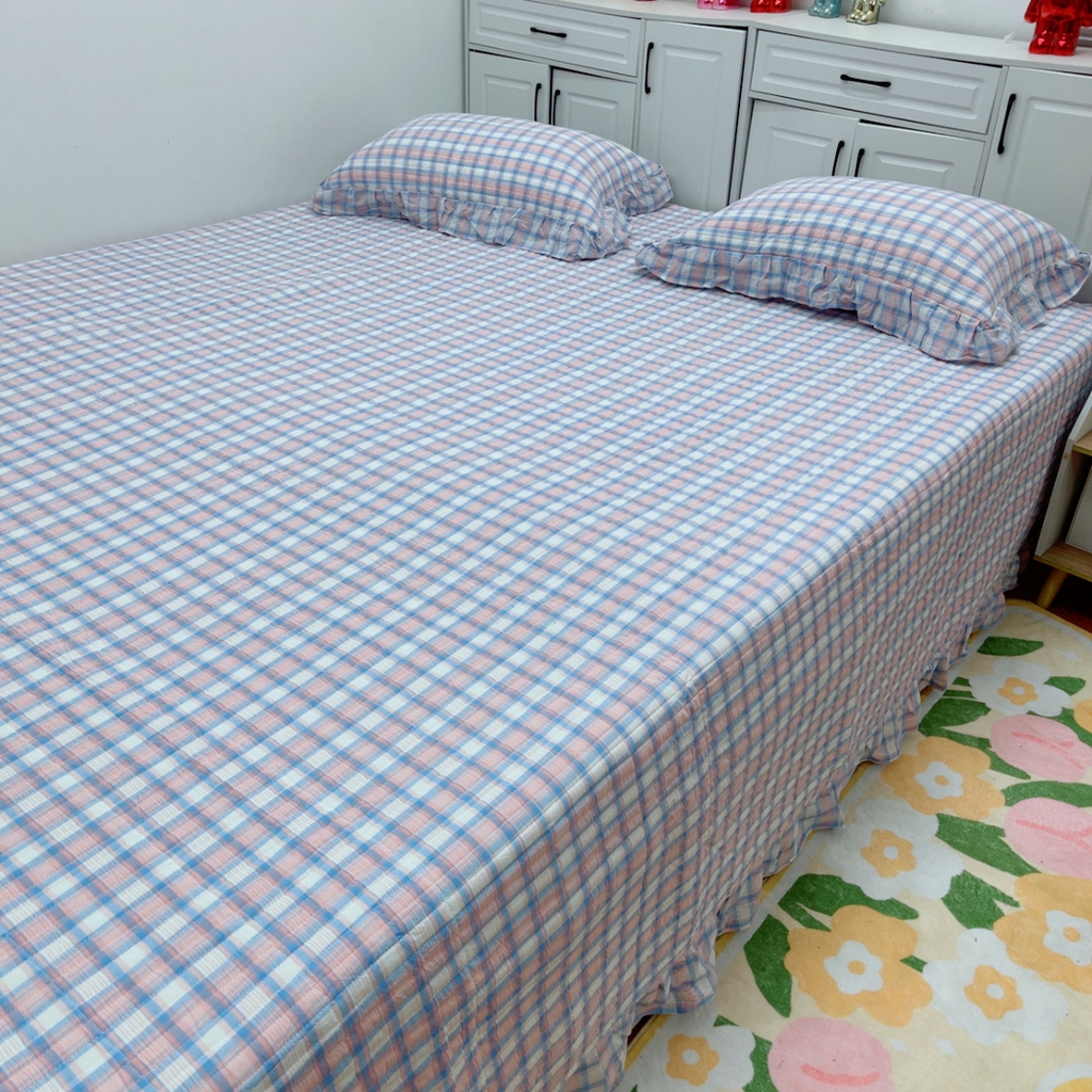 暖居 2025新款支持定制尺寸全棉色织水洗棉格子系列大尺寸榻榻米农村大炕盖 紫格子