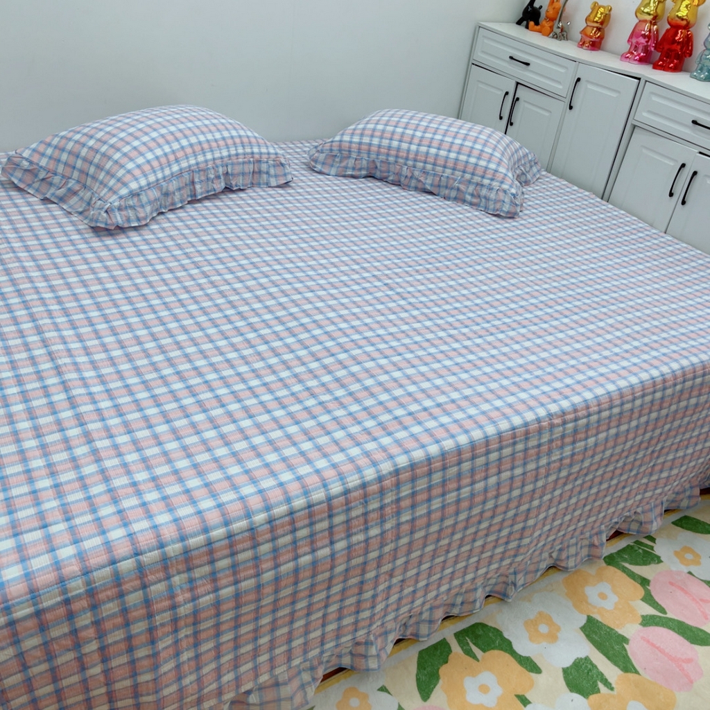 91家纺网 家纺一手货源 找家纺 暖居 2025新款支持定制尺寸全棉色织水洗棉格子系列大尺寸榻榻米农村大炕盖 紫格子