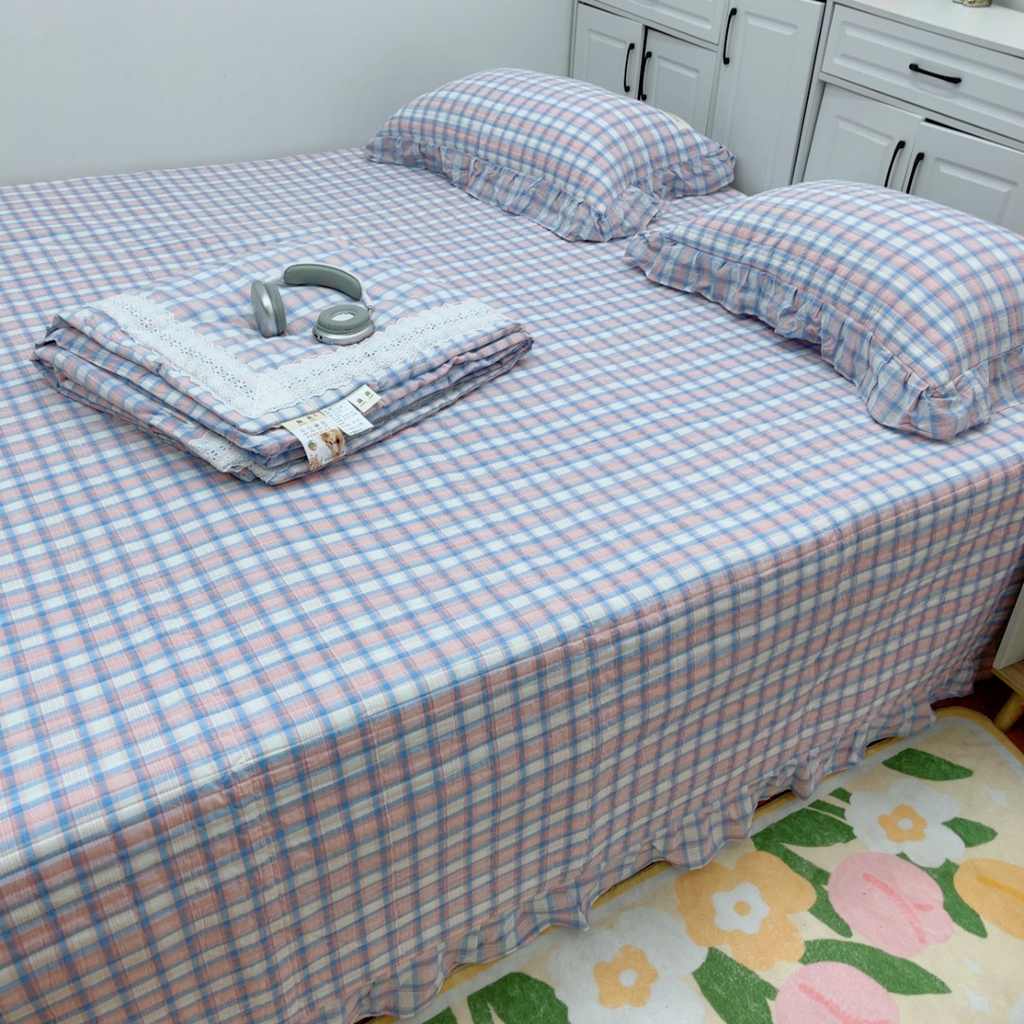 91家纺网 家纺一手货源 找家纺 暖居 2025新款支持定制尺寸全棉色织水洗棉格子系列大尺寸榻榻米农村大炕盖 紫格子