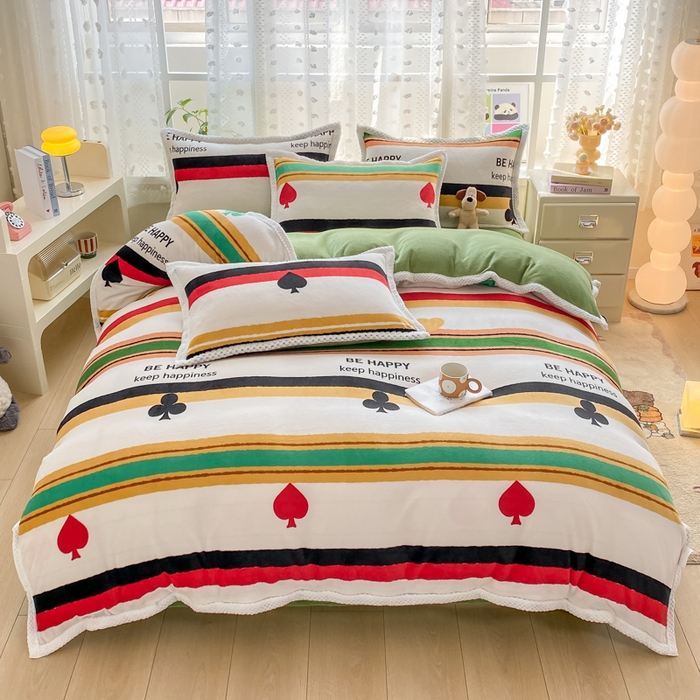 91家纺网 家纺一手货源 找家纺 阿亮家纺 2025新款高克重大包边菠萝格牛奶绒活性印染四件套 时尚条纹