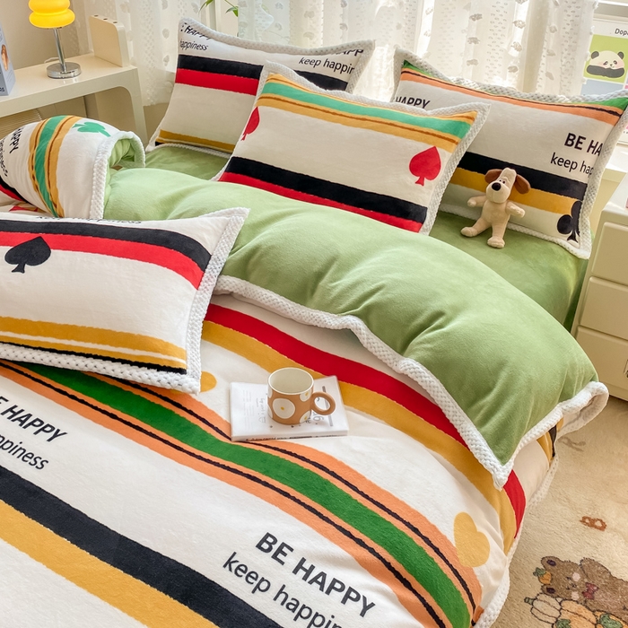 91家纺网 家纺一手货源 找家纺 阿亮家纺 2025新款高克重大包边菠萝格牛奶绒活性印染四件套 时尚条纹