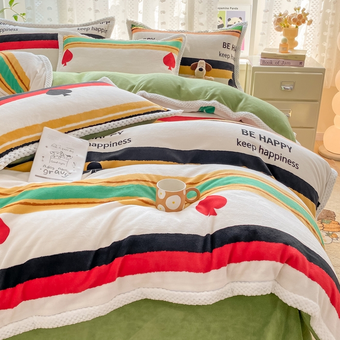 91家纺网 家纺一手货源 找家纺 阿亮家纺 2025新款高克重大包边菠萝格牛奶绒活性印染四件套 时尚条纹