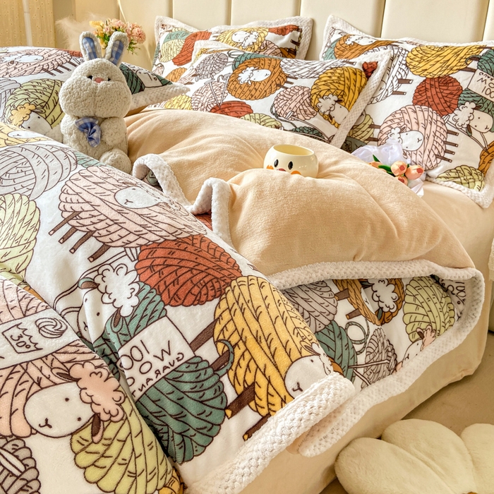 阿亮家纺 2025新款高克重大包边菠萝格牛奶绒活性印染四件套 数绵羊