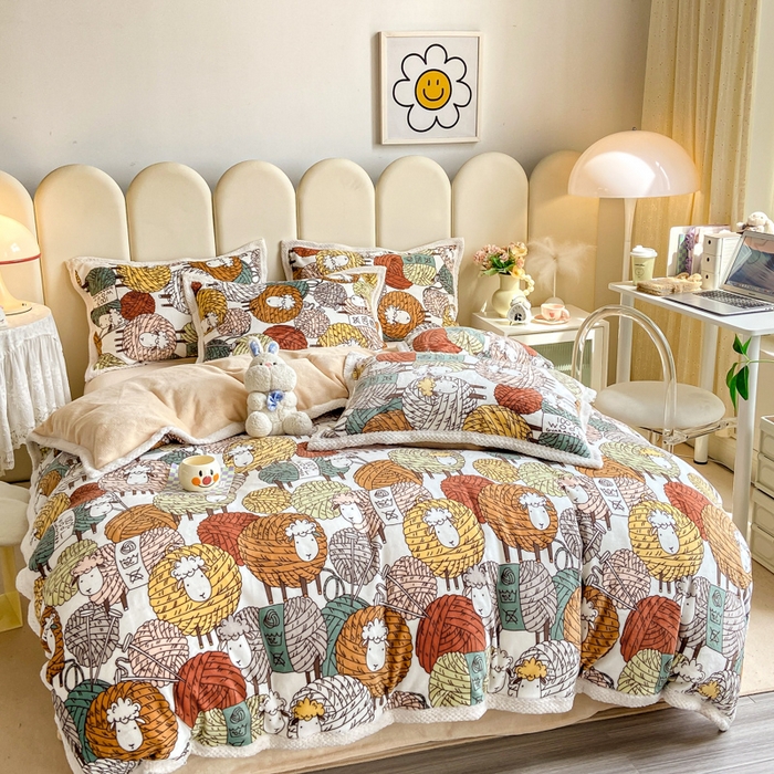 91家纺网 家纺一手货源 找家纺 阿亮家纺 2025新款高克重大包边菠萝格牛奶绒活性印染四件套 数绵羊