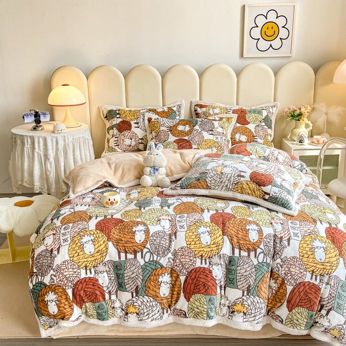 91家纺网 家纺一手货源 找家纺 阿亮家纺 2025新款高克重大包边菠萝格牛奶绒活性印染四件套 数绵羊