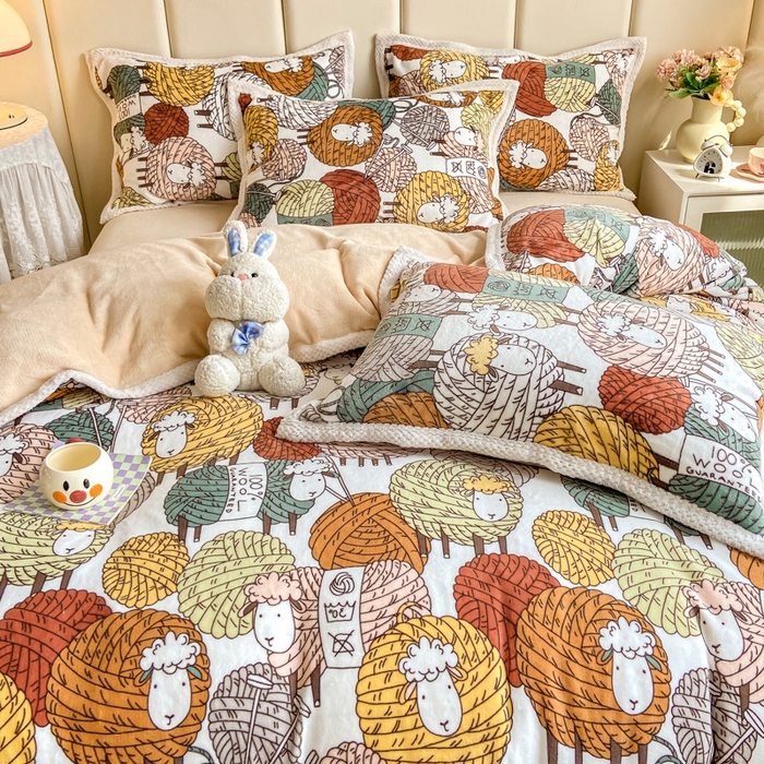 91家纺网 家纺一手货源 找家纺 阿亮家纺 2025新款高克重大包边菠萝格牛奶绒活性印染四件套 数绵羊