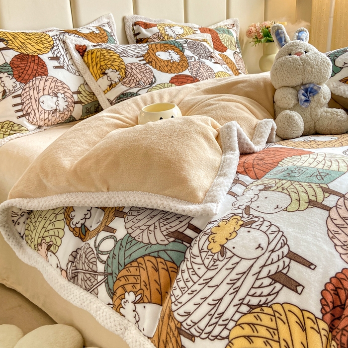 91家纺网 家纺一手货源 找家纺 阿亮家纺 2025新款高克重大包边菠萝格牛奶绒活性印染四件套 数绵羊