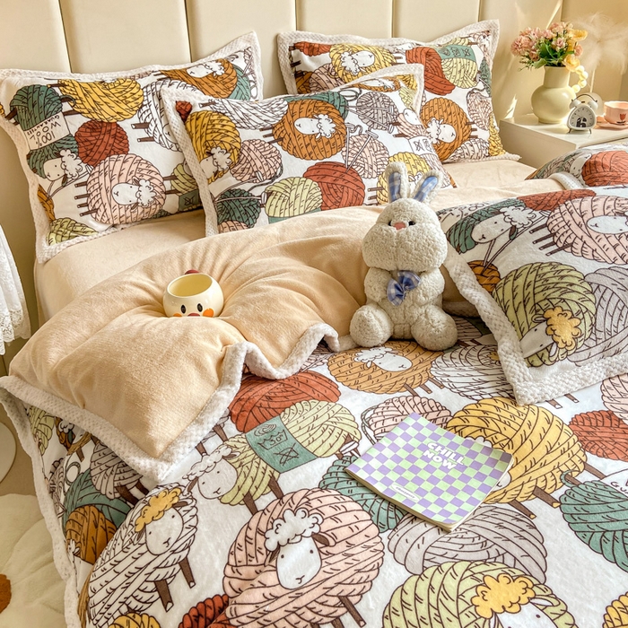 91家纺网 家纺一手货源 找家纺 阿亮家纺 2025新款高克重大包边菠萝格牛奶绒活性印染四件套 数绵羊