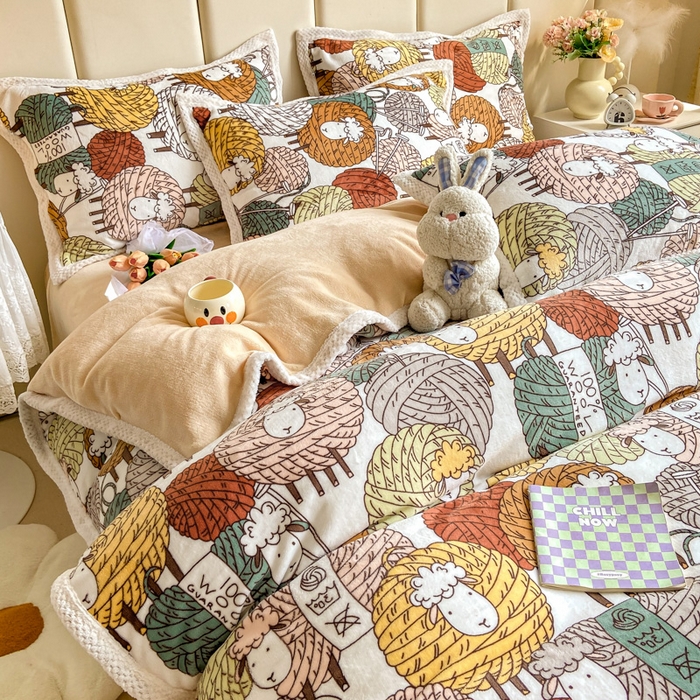 91家纺网 家纺一手货源 找家纺 阿亮家纺 2025新款高克重大包边菠萝格牛奶绒活性印染四件套 数绵羊