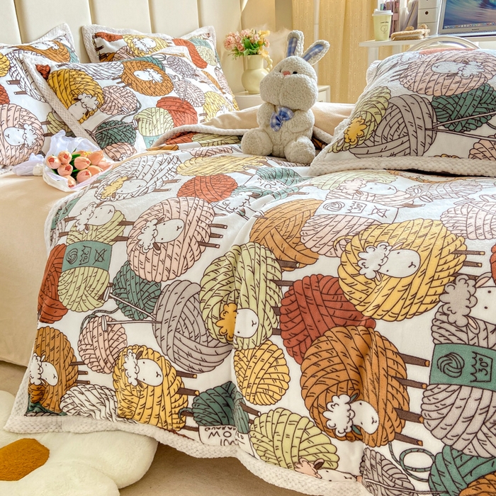 91家纺网 家纺一手货源 找家纺 阿亮家纺 2025新款高克重大包边菠萝格牛奶绒活性印染四件套 数绵羊