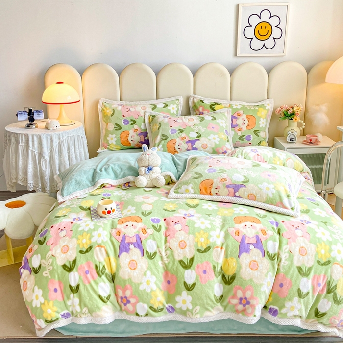 91家纺网 家纺一手货源 找家纺 阿亮家纺 2025新款高克重大包边菠萝格牛奶绒活性印染四件套 甜蜜梦境