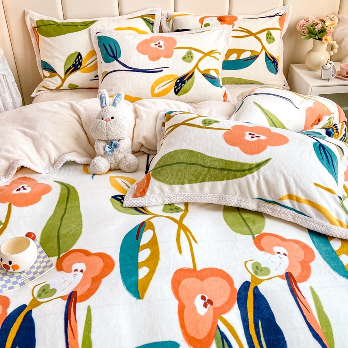 91家纺网 家纺一手货源 找家纺 阿亮家纺 2025新款高克重大包边菠萝格牛奶绒活性印染四件套 香蜜