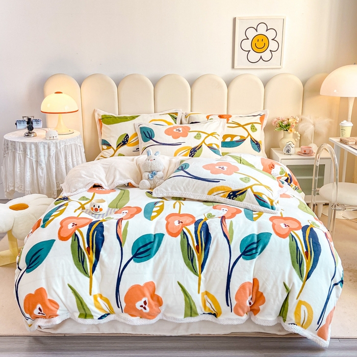 91家纺网 家纺一手货源 找家纺 阿亮家纺 2025新款高克重大包边菠萝格牛奶绒活性印染四件套 香蜜