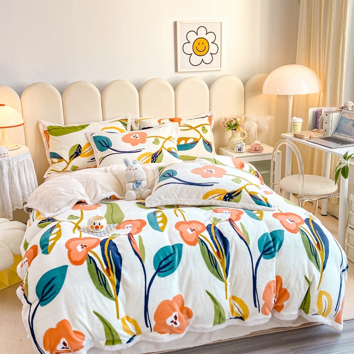 91家纺网 家纺一手货源 找家纺 阿亮家纺 2025新款高克重大包边菠萝格牛奶绒活性印染四件套 香蜜