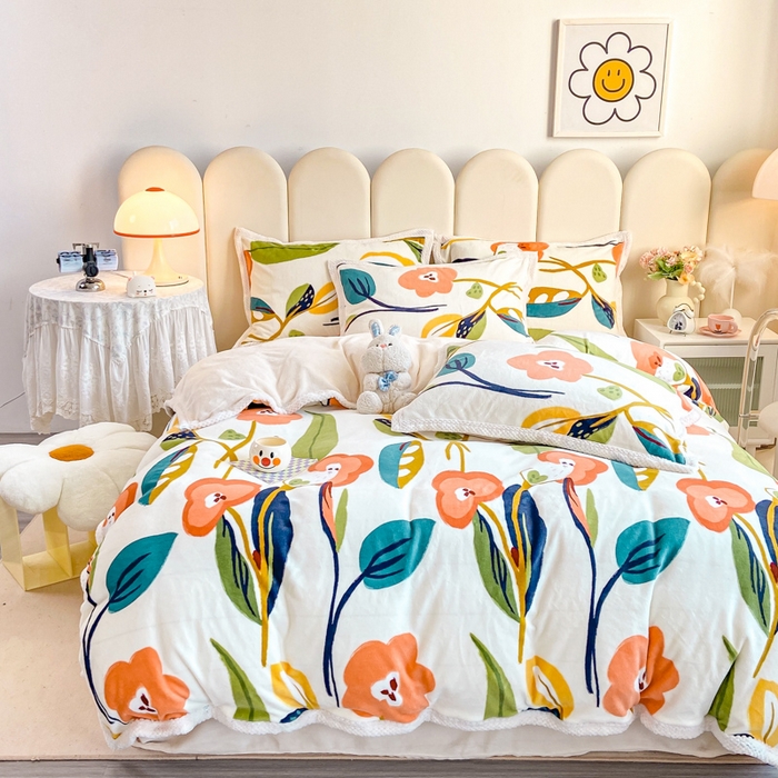 91家纺网 家纺一手货源 找家纺 阿亮家纺 2025新款高克重大包边菠萝格牛奶绒活性印染四件套 香蜜