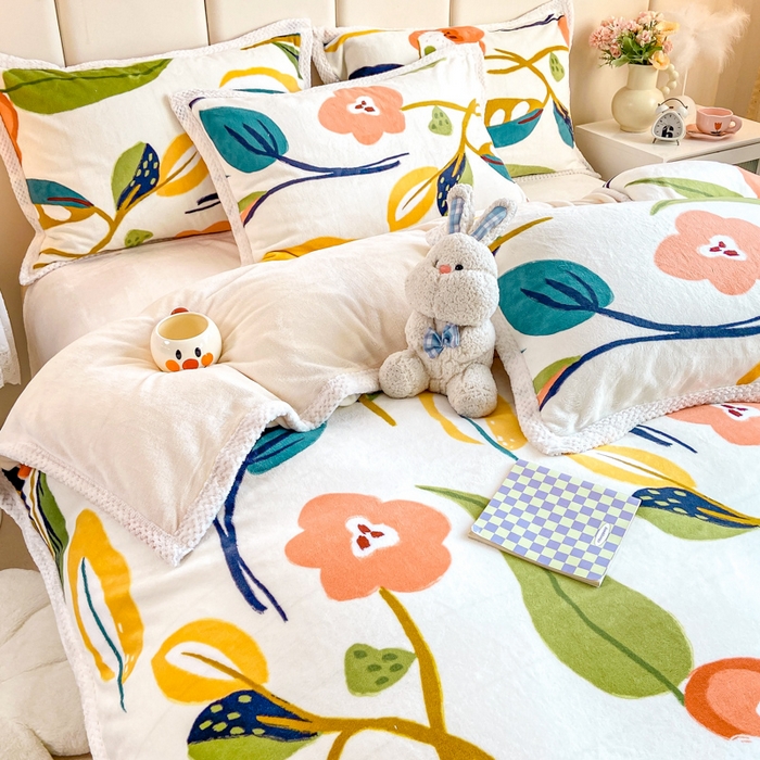 91家纺网 家纺一手货源 找家纺 阿亮家纺 2025新款高克重大包边菠萝格牛奶绒活性印染四件套 香蜜