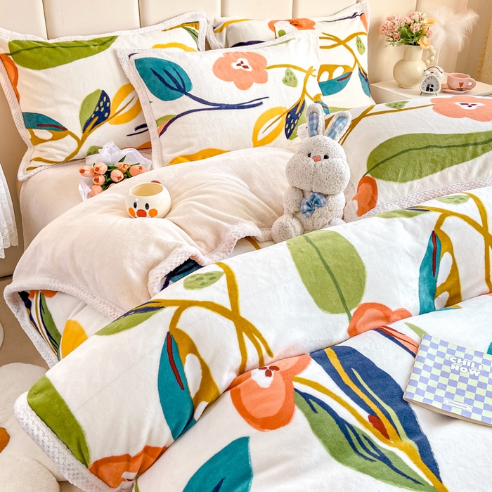 91家纺网 家纺一手货源 找家纺 阿亮家纺 2025新款高克重大包边菠萝格牛奶绒活性印染四件套 香蜜