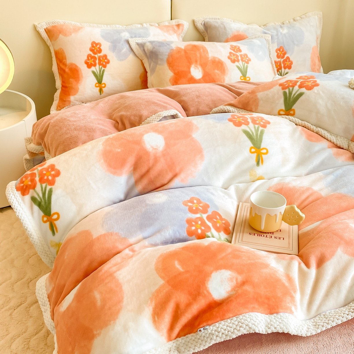 91家纺网 家纺一手货源 找家纺 阿亮家纺 2025新款高克重大包边菠萝格牛奶绒活性印染四件套 香榭花韵