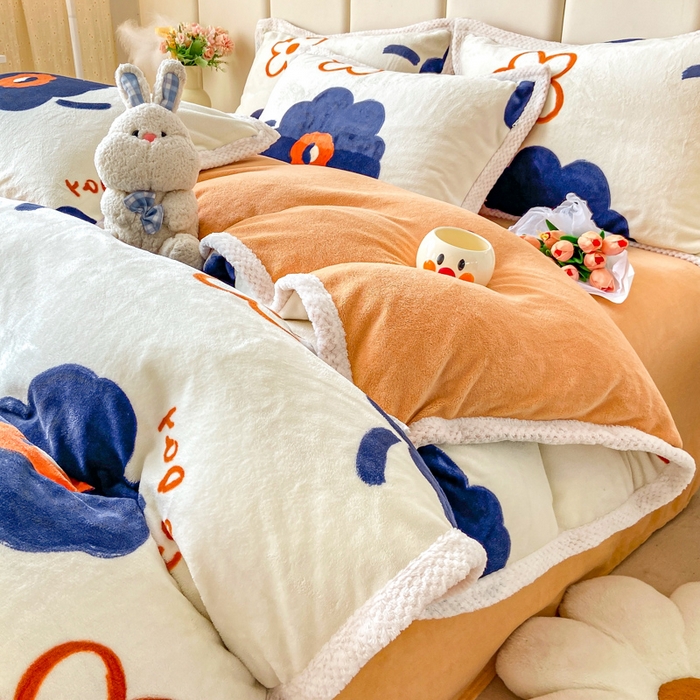 阿亮家纺 2025新款高克重大包边菠萝格牛奶绒活性印染四件套 悠然清香