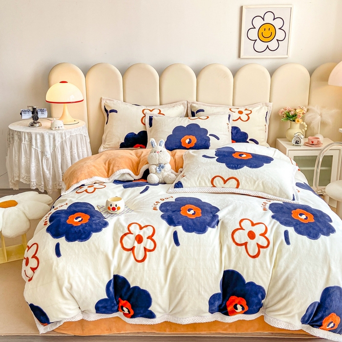 91家纺网 家纺一手货源 找家纺 阿亮家纺 2025新款高克重大包边菠萝格牛奶绒活性印染四件套 悠然清香