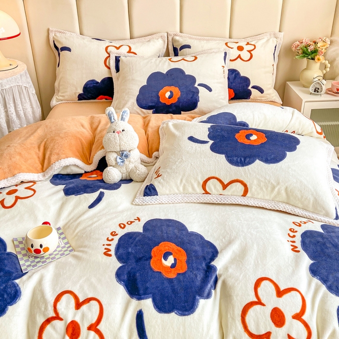 91家纺网 家纺一手货源 找家纺 阿亮家纺 2025新款高克重大包边菠萝格牛奶绒活性印染四件套 悠然清香