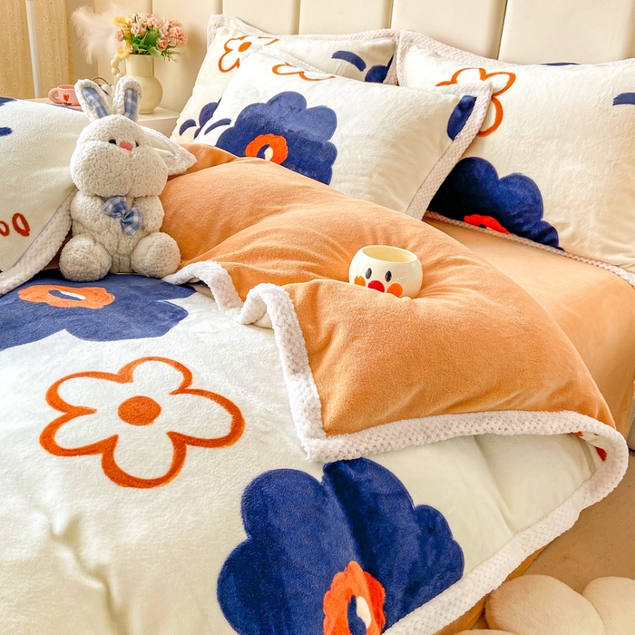 91家纺网 家纺一手货源 找家纺 阿亮家纺 2025新款高克重大包边菠萝格牛奶绒活性印染四件套 悠然清香