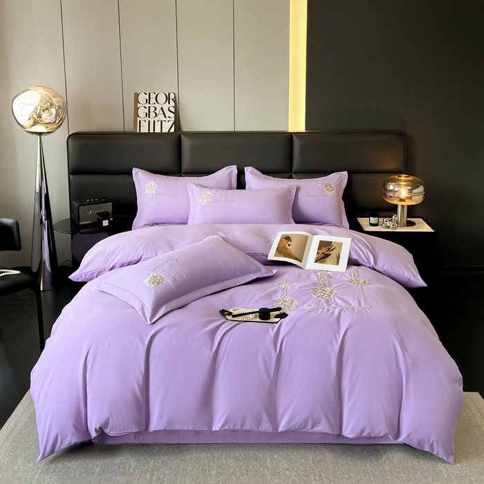 91家纺网 家纺一手货源 找家纺 韩后家纺 2025新款亲肤舒适纯色刺绣四件套-水墨青花系列 水墨青花-香芋紫