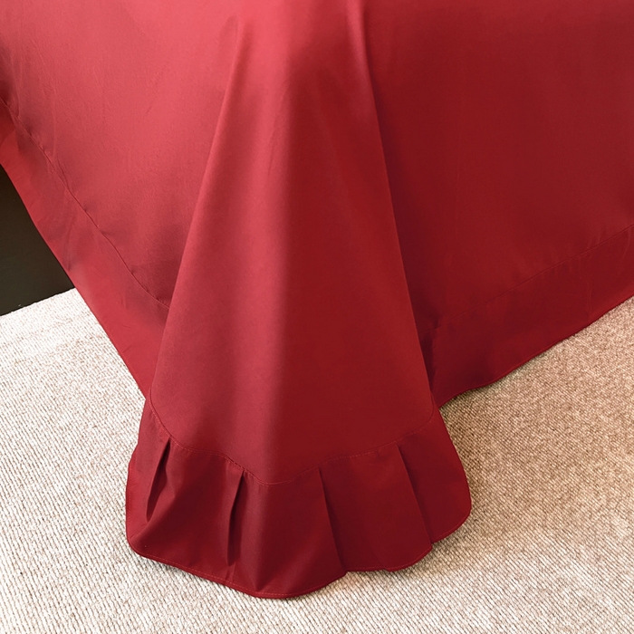 91家纺网 家纺一手货源 找家纺 韩后家纺 2025新款亲肤舒适纯色刺绣四件套-水墨青花系列 水墨青花-魂动红