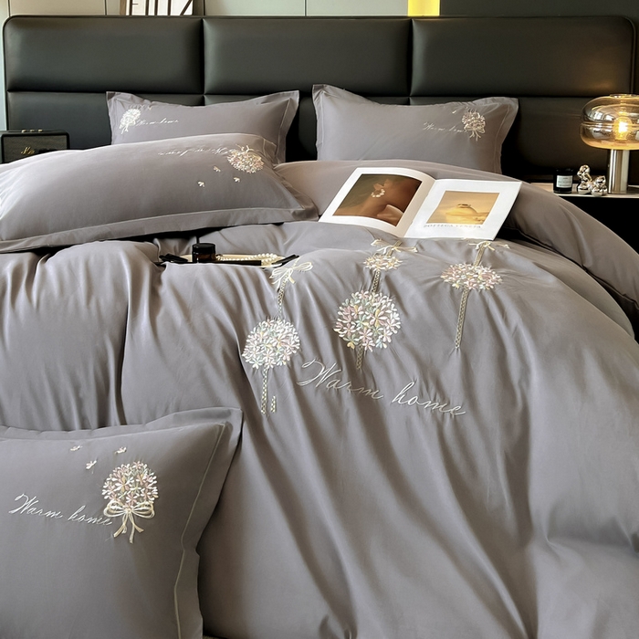 91家纺网 家纺一手货源 找家纺 韩后家纺 2025新款亲肤舒适纯色刺绣四件套-水墨青花系列 水墨青花-火山灰