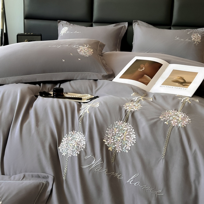 91家纺网 家纺一手货源 找家纺 韩后家纺 2025新款亲肤舒适纯色刺绣四件套-水墨青花系列 水墨青花-火山灰