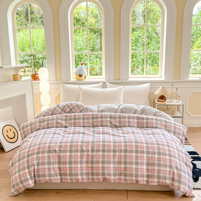 91家纺网 家纺一手货源 找家纺 帛织澜 2025新款全棉喷气12868系列纯棉单被套 木几小格