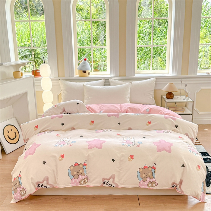 91家纺网 家纺一手货源 找家纺 帛织澜 2025新款全棉喷气12868系列纯棉单被套 星星兔