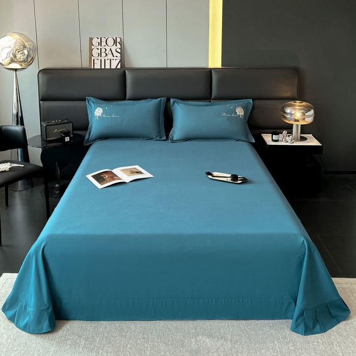 91家纺网 家纺一手货源 找家纺 韩后家纺 2025新款亲肤舒适纯色刺绣四件套-水墨青花系列 水墨青花-孔雀蓝