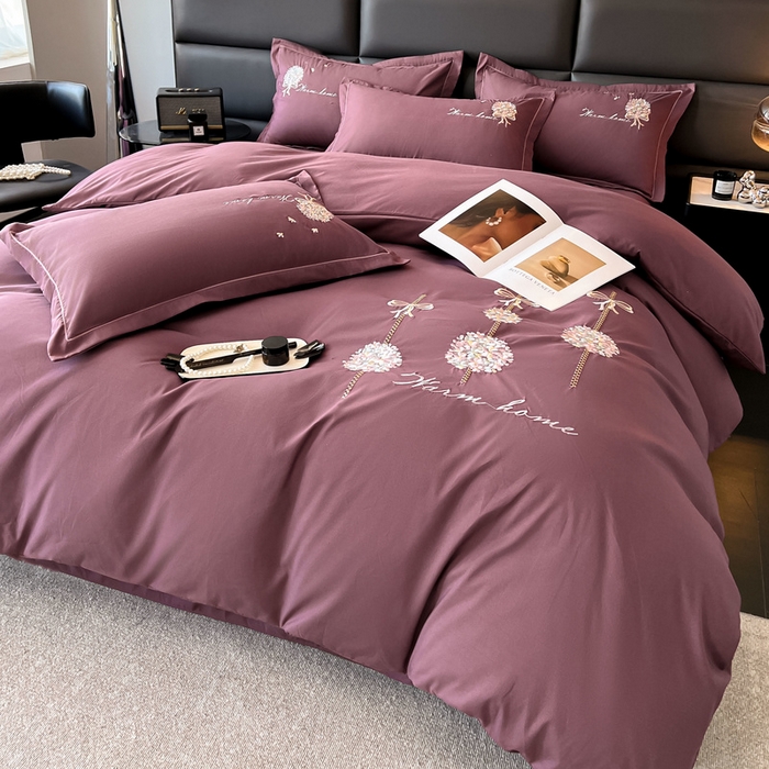 91家纺网 家纺一手货源 找家纺 韩后家纺 2025新款亲肤舒适纯色刺绣四件套-水墨青花系列 水墨青花-流光紫