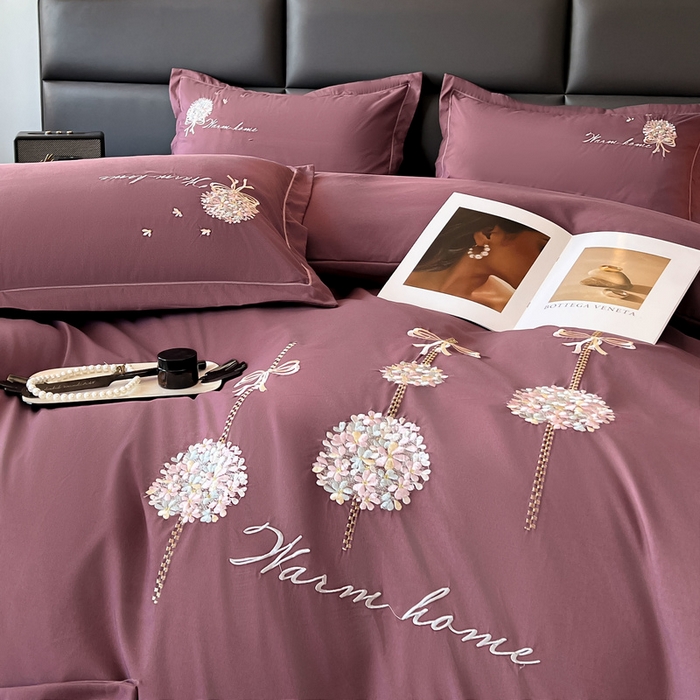 91家纺网 家纺一手货源 找家纺 韩后家纺 2025新款亲肤舒适纯色刺绣四件套-水墨青花系列 水墨青花-流光紫